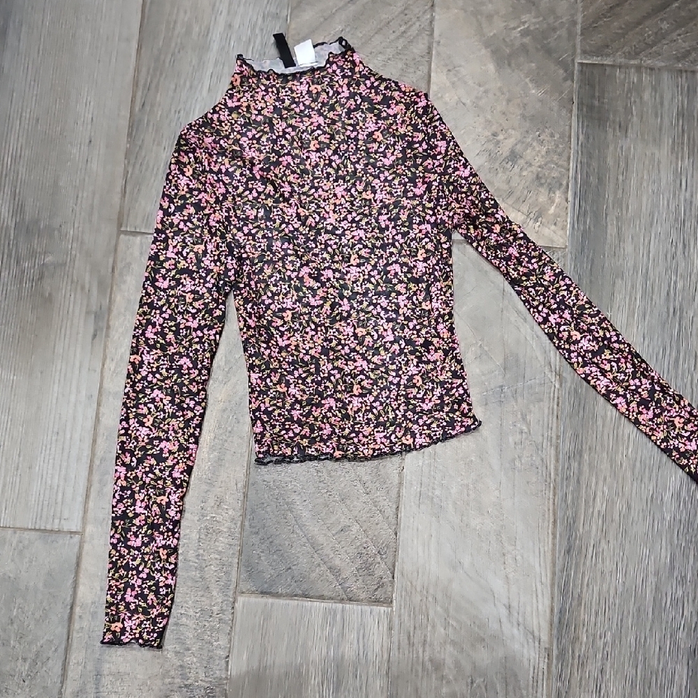 H&M Floral Long Sleeve Women's Sheer Top